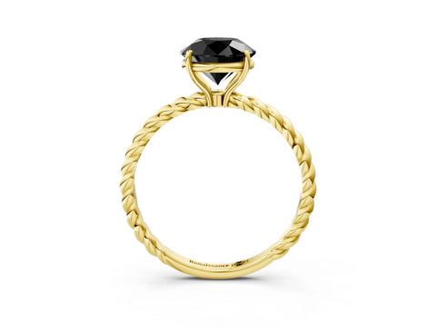 Yellow gold Fancy Black Round Cut Solitaire Twisted Band 4-Prong Ring_3
