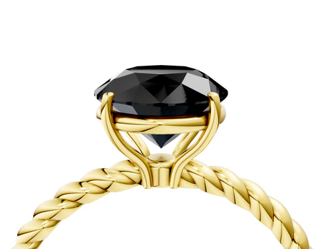 Yellow gold Fancy Black Round Cut Solitaire Twisted Band 4-Prong Ring_4