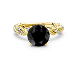 Yellow gold Fancy Black Round Cut Solitaire Twisted Band with Pavé Accents and Four-Prong Setting