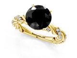 Yellow gold Fancy Black Round Cut Solitaire Twisted Band with Pavé Accents and Four-Prong Setting_1