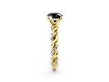 Yellow gold Fancy Black Round Cut Solitaire Twisted Band with Pavé Accents and Four-Prong Setting_2