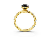 Yellow gold Fancy Black Round Cut Solitaire Twisted Band with Pavé Accents and Four-Prong Setting_3