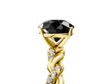 Yellow gold Fancy Black Round Cut Solitaire Twisted Band with Pavé Accents and Four-Prong Setting_5
