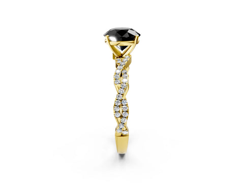 Yellow gold Fancy Black Round Cut Solitaire Twisted Pave Band with Four-Prong Setting_5