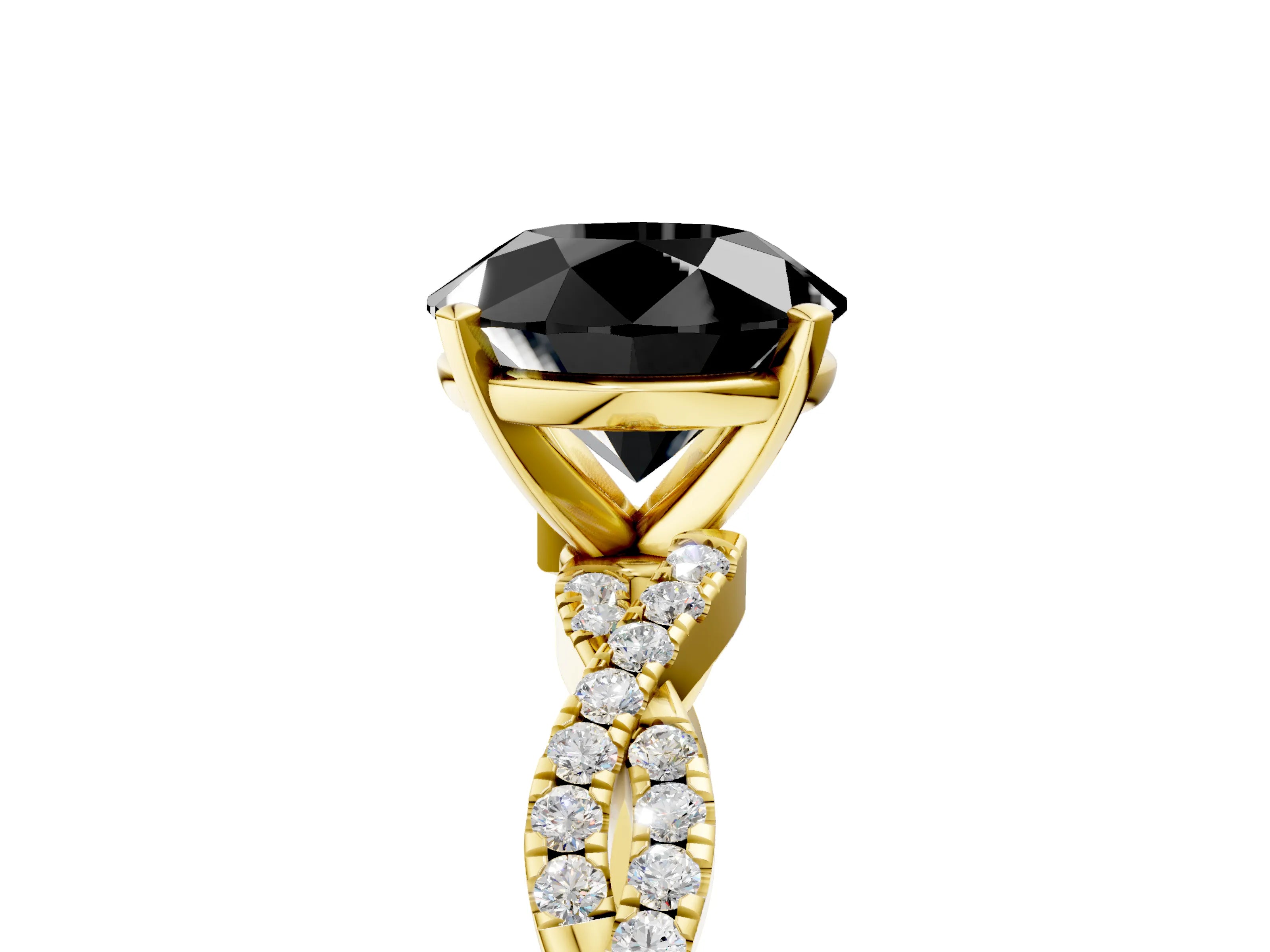 Yellow gold Fancy Black Round Cut Solitaire Twisted Pave Band with Four-Prong Setting_8