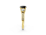 Yellow gold Fancy Black Round Cut Three-Stone Diamond Ring with Pavé Band and Four-Prong Setting_2