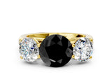 Yellow gold Fancy Black Round Cut Three-Stone Diamond Ring with Prong Setting on a Classic Band_12