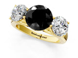 Yellow gold Fancy Black Round Cut Three-Stone Diamond Ring with Prong Setting on a Classic Band_13