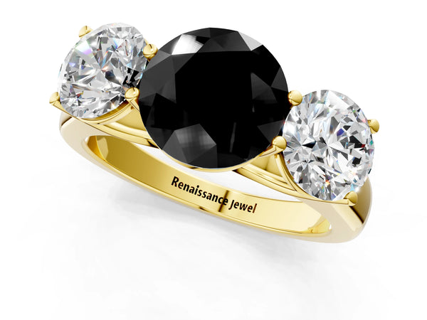 Yellow Gold Round Side Stone Engagement Ring Setting for Black Center - Design RJ-781
