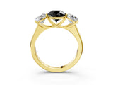 Yellow gold Fancy Black Round Cut Three-Stone Diamond Ring with Prong Setting on a Classic Band_15
