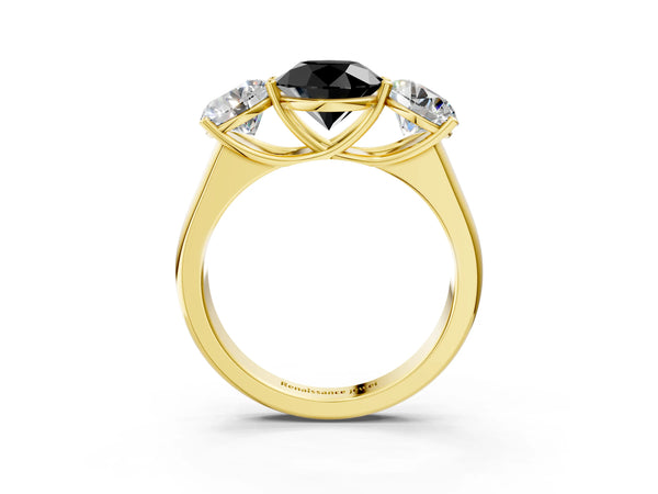 Yellow Gold Round Side Stone Engagement Ring Setting for Black Center - Design RJ-781