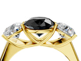 Yellow gold Fancy Black Round Cut Three-Stone Diamond Ring with Prong Setting on a Classic Band_16