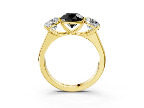 Yellow gold Fancy Black Round Cut Three-Stone Diamond Ring with Prong Setting on a Classic Band_3