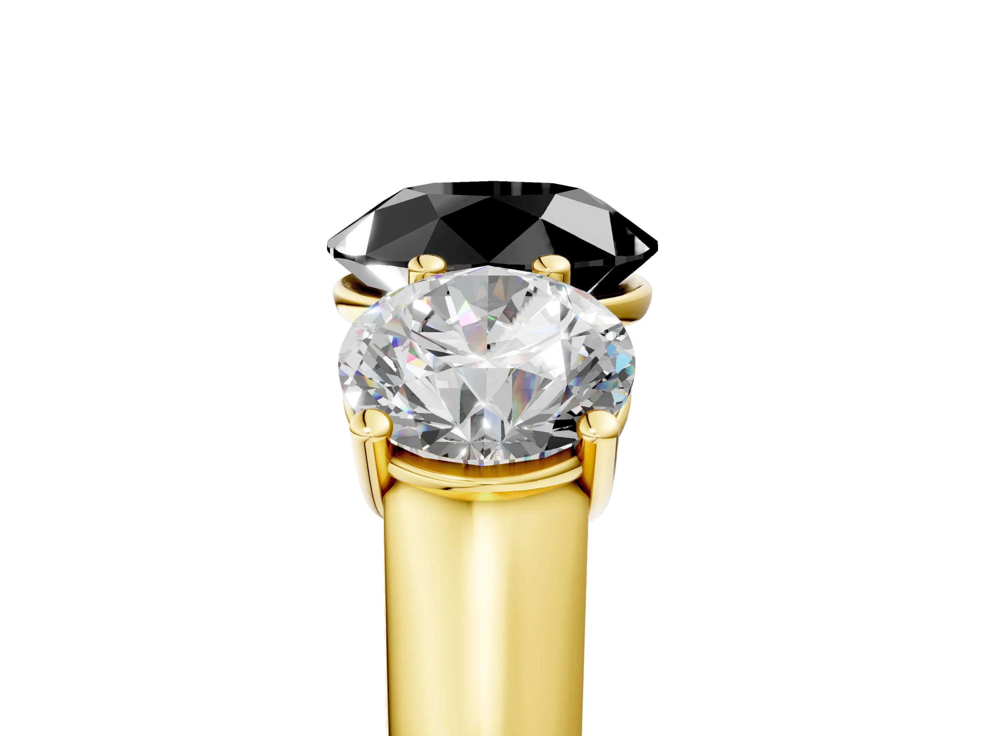 Yellow gold Fancy Black Round Cut Three-Stone Diamond Ring with Prong Setting on a Classic Band_5