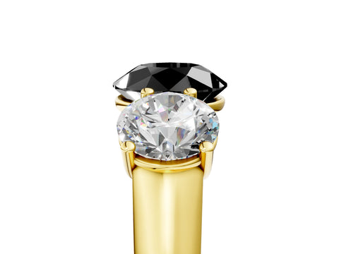 Yellow gold Fancy Black Round Cut Three-Stone Diamond Ring with Prong Setting on a Classic Band_5
