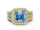 Yellow gold Fancy Blue Asscher -Cut Halo Diamond Ring with Split Shank and Four-Prong Setting_51