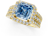 Yellow gold Fancy Blue Asscher -Cut Halo Diamond Ring with Split Shank and Four-Prong Setting_52