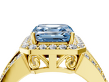 Yellow gold Fancy Blue Asscher -Cut Halo Diamond Ring with Split Shank and Four-Prong Setting_55