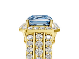 Yellow gold Fancy Blue Asscher -Cut Halo Diamond Ring with Split Shank and Four-Prong Setting_56