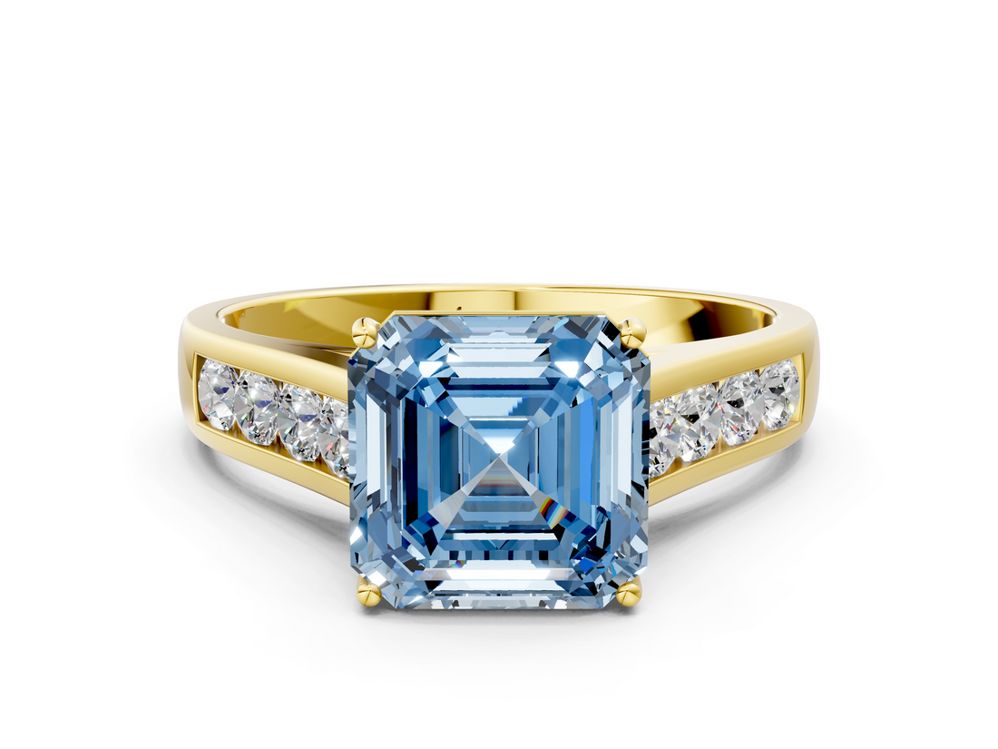 Yellow gold Fancy Blue Asscher  Brilliant Channel-Set Solitaire Ring with Four-Prong Setting_51