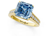 Yellow gold Fancy Blue Asscher  Brilliant Cut Diamond Engagement Ring with Pavé Band and Four-Prong Setting_79