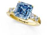 Yellow gold Fancy Blue Asscher  Brilliant Cut Diamond Five-Stone Prong Set Engagement Ring with Channel Band_18