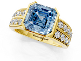 Yellow gold Fancy Blue Asscher  Brilliant Diamond Channel Set Wide Band Ring with Bezel Setting_1