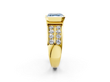 Yellow gold Fancy Blue Asscher  Brilliant Diamond Channel Set Wide Band Ring with Bezel Setting_2