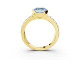 Yellow gold Fancy Blue Asscher  Brilliant Diamond Channel Set Wide Band Ring with Bezel Setting_3