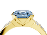 Yellow gold Fancy Blue Asscher  Brilliant Diamond Channel Set Wide Band Ring with Bezel Setting_4