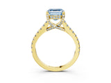 Yellow gold Fancy Blue Asscher  Brilliant Diamond Solitaire with Pavé Band and Four-Prong Setting 4