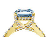 Yellow gold Fancy Blue Asscher  Brilliant Diamond Solitaire with Pavé Band and Four-Prong Setting 5