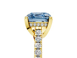 Yellow gold Fancy Blue Asscher  Brilliant Diamond Solitaire with Pavé Band and Four-Prong Setting