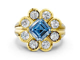 Yellow gold Fancy Blue Asscher  Brilliant Flower Halo Diamond Split Shank Ring_75