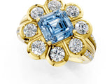 Yellow gold Fancy Blue Asscher  Brilliant Flower Halo Diamond Split Shank Ring_76