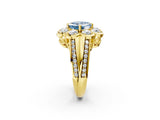 Yellow gold Fancy Blue Asscher  Brilliant Flower Halo Diamond Split Shank Ring_77