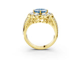 Yellow gold Fancy Blue Asscher  Brilliant Flower Halo Diamond Split Shank Ring_78