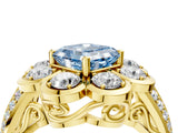 Yellow gold Fancy Blue Asscher  Brilliant Flower Halo Diamond Split Shank Ring_79
