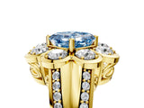 Yellow gold Fancy Blue Asscher  Brilliant Flower Halo Diamond Split Shank Ring_80