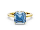 Yellow gold Fancy Blue Asscher  Brilliant Solitaire Engagement Ring with Six-Prong Setting and Classic Band_16