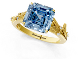 Yellow gold Fancy Blue Asscher  Brilliant Solitaire with Leaf Motif Band and Four-Prong Setting_1
