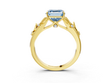 Yellow gold Fancy Blue Asscher  Brilliant Solitaire with Leaf Motif Band and Four-Prong Setting_3