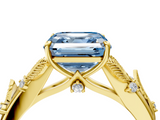Yellow gold Fancy Blue Asscher  Brilliant Solitaire with Leaf Motif Band and Four-Prong Setting_4