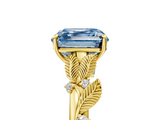 Yellow gold Fancy Blue Asscher  Brilliant Solitaire with Leaf Motif Band and Four-Prong Setting_5