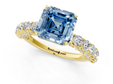 Yellow gold Fancy Blue Asscher  Brilliant Solitaire with Pavé Band and Four-Prong Setting_1