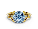 Yellow gold Fancy Blue Asscher  Brilliant Solitaire with Pave Band and Four-Prong Setting