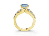 Yellow gold Fancy Blue Asscher  Brilliant Solitaire with Side Stones on a Pave Band and Four-Prong Setting_15
