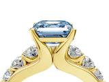 Yellow gold Fancy Blue Asscher  Brilliant Solitaire with Side Stones on a Pave Band and Four-Prong Setting_16