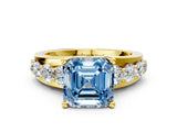 Yellow gold Fancy Blue Asscher  Brilliant Solitaire with Side Stones on a Pave Band and Four-Prong Setting_29