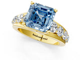 Yellow gold Fancy Blue Asscher  Brilliant Solitaire with Side Stones on a Pave Band and Four-Prong Setting_30